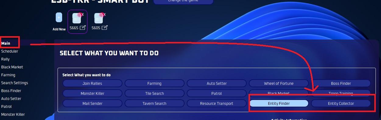Entity Finder selected in the start tab