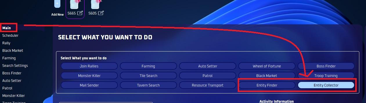 Entity Collector selected in the start tab