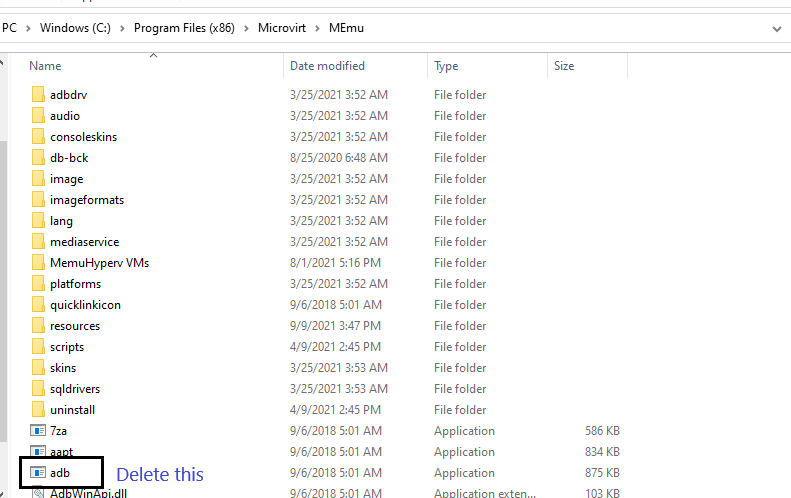 NOX installation folder with the adb file