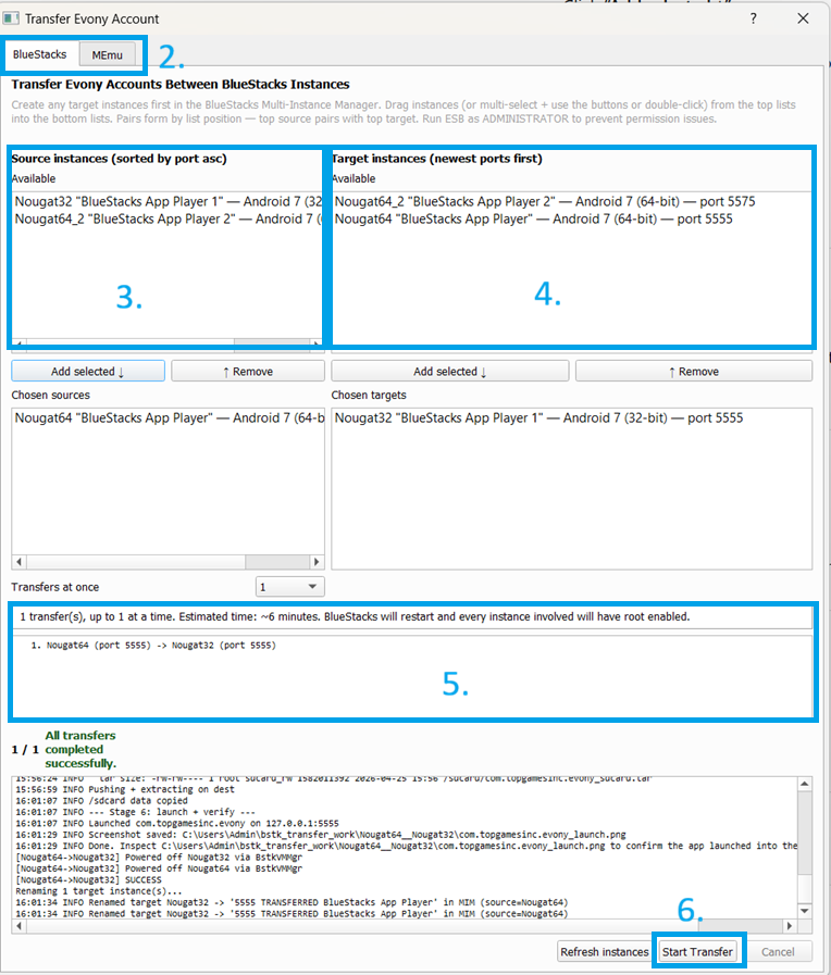 Transfer Account Data dialog