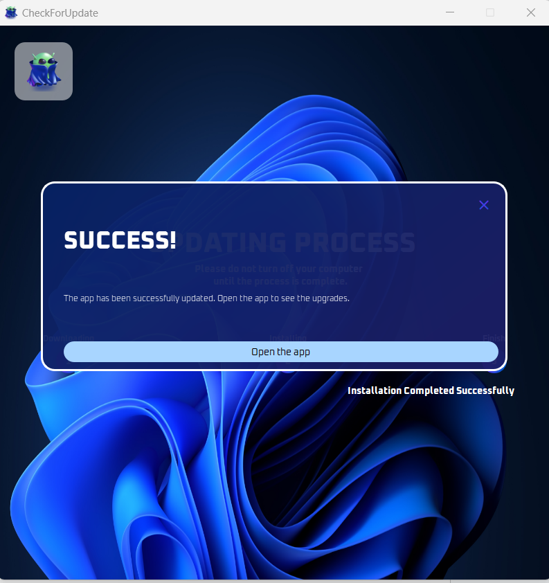 Update complete screen