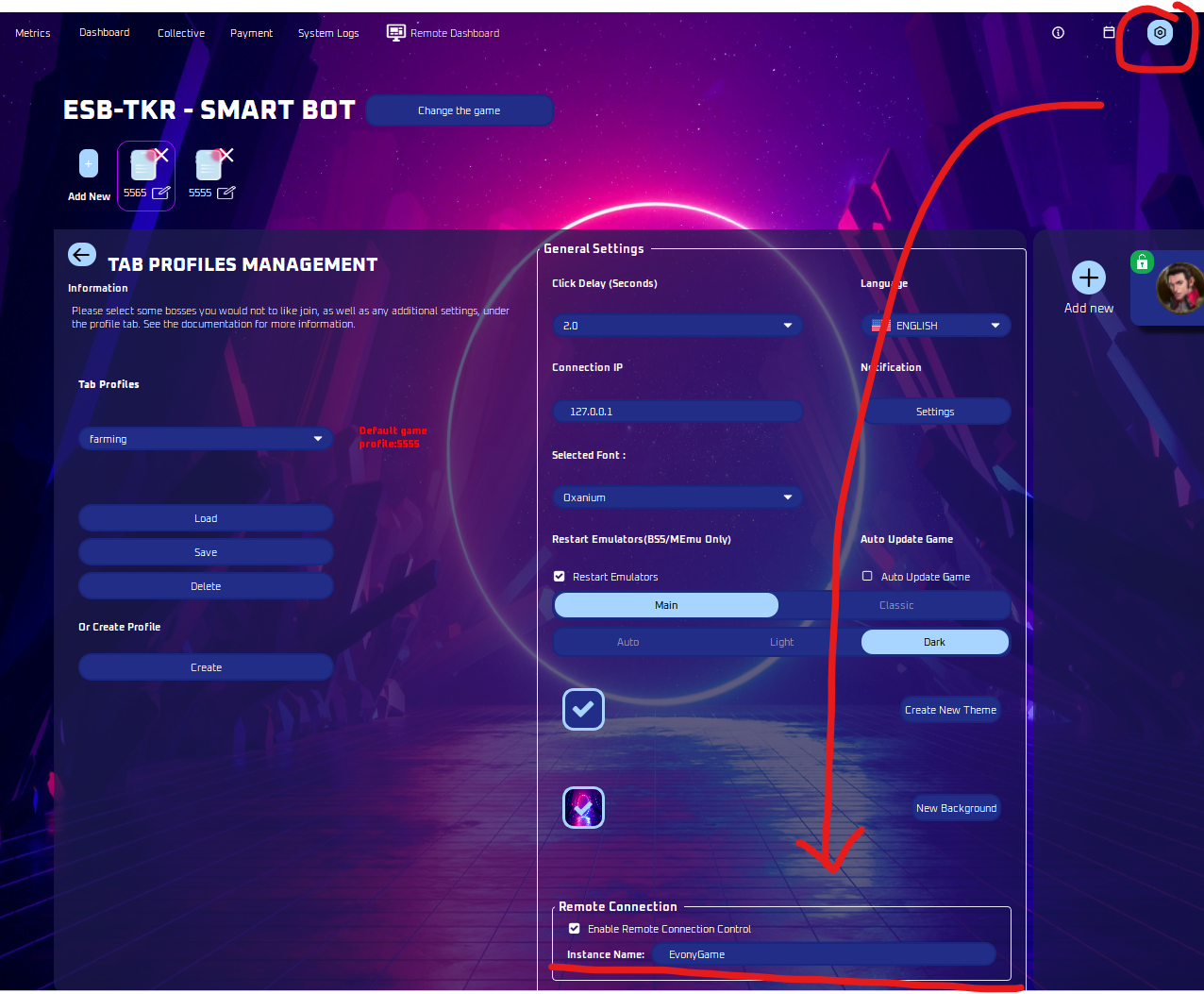 Connection name setting in Tab Profile Management