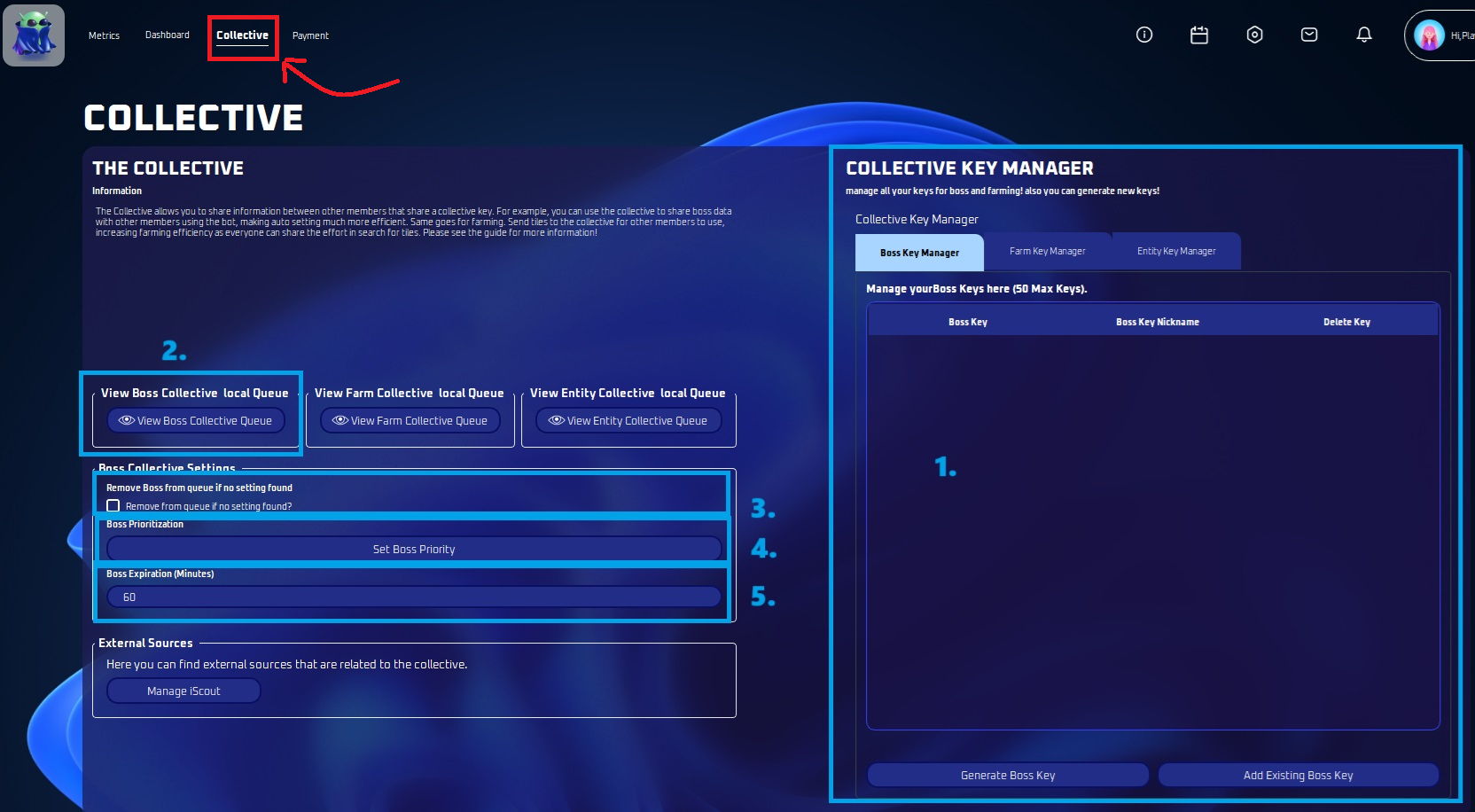 Collective tab with the Boss Collective Key Manager