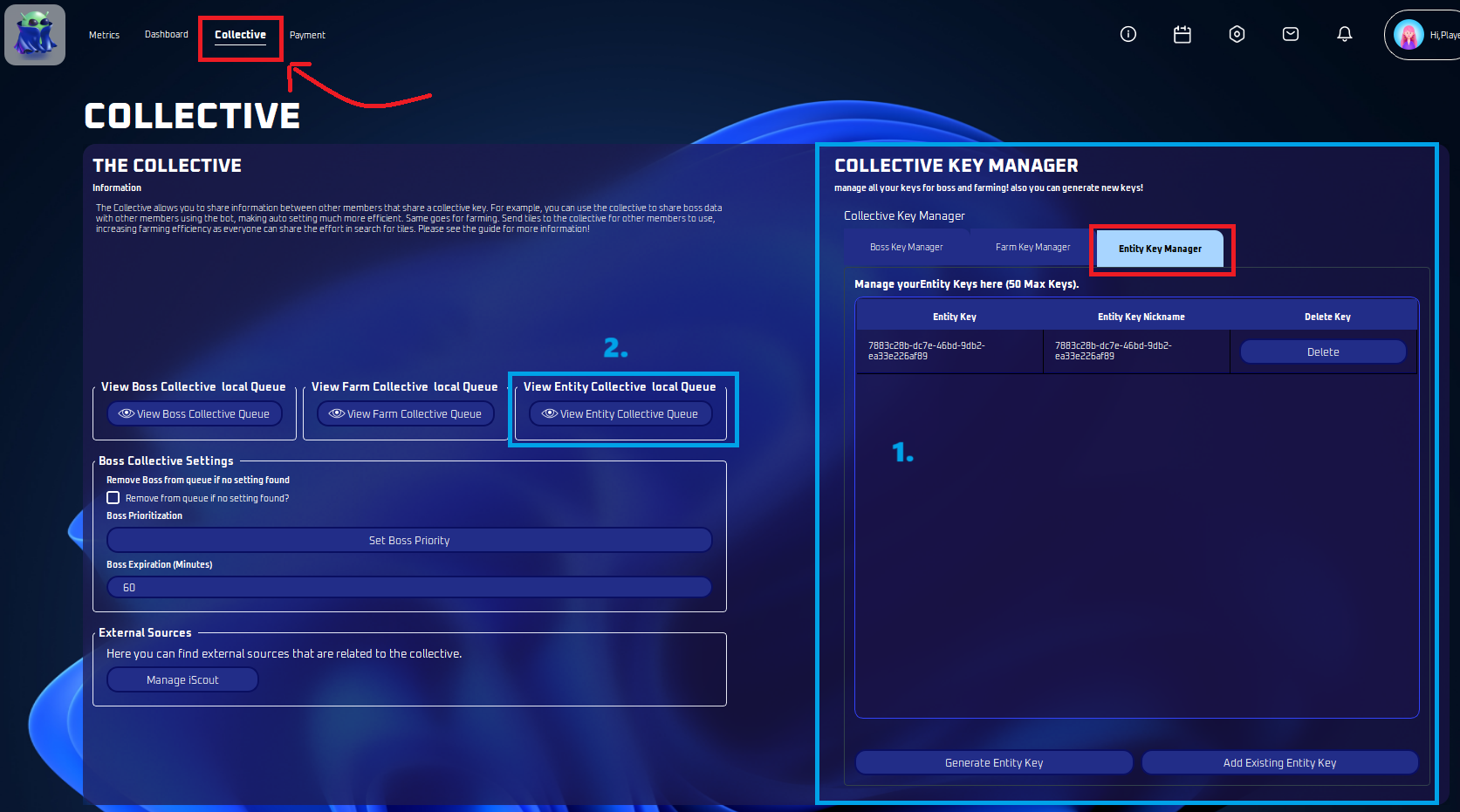 Collective tab with the Entity Collective Key Manager