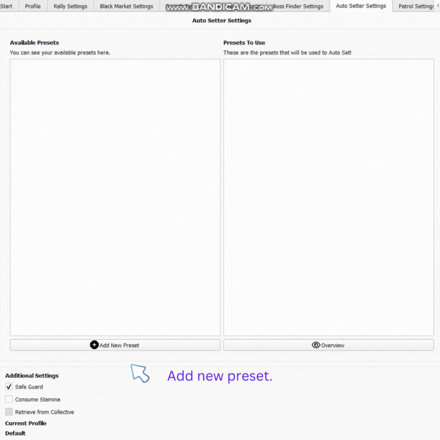Auto Setter preset settings