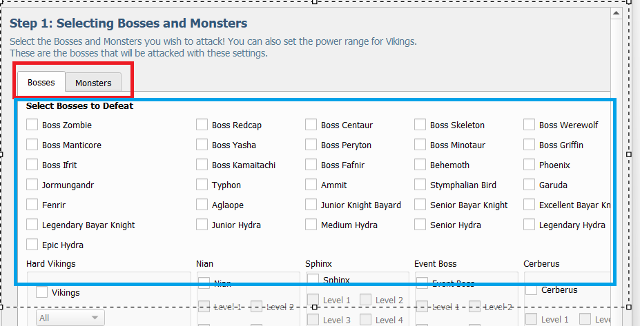 Preset boss selection