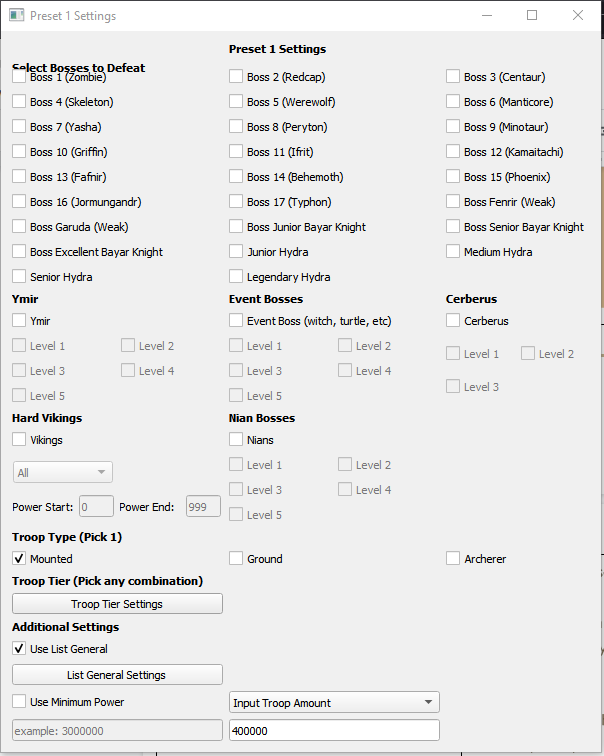Preset list