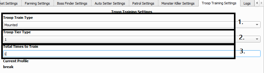 Troop Training Settings tab