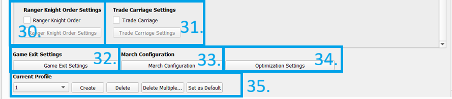Profile tab with numbered settings (continued)
