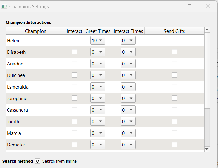Champion Interact Settings