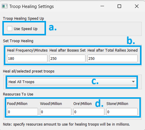 Troop Healing settings