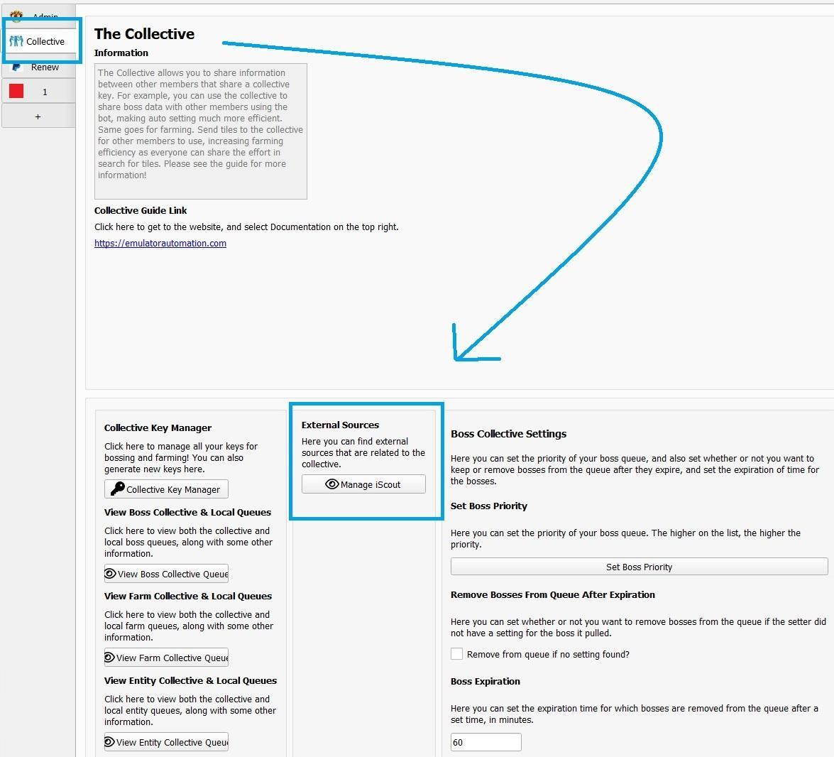 Collective page with the Manage iScout button